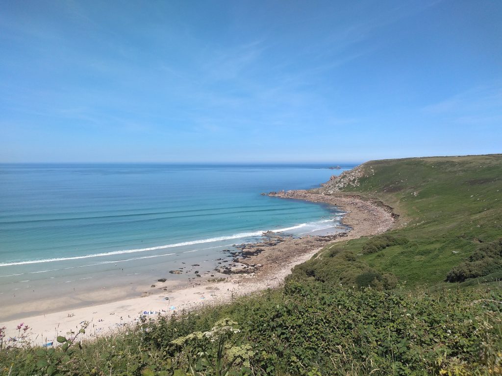 Cornish beach sunshine and blue sky